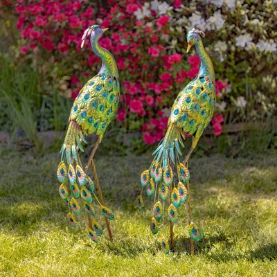 Set of 2 Blue &amp; Green Peacocks