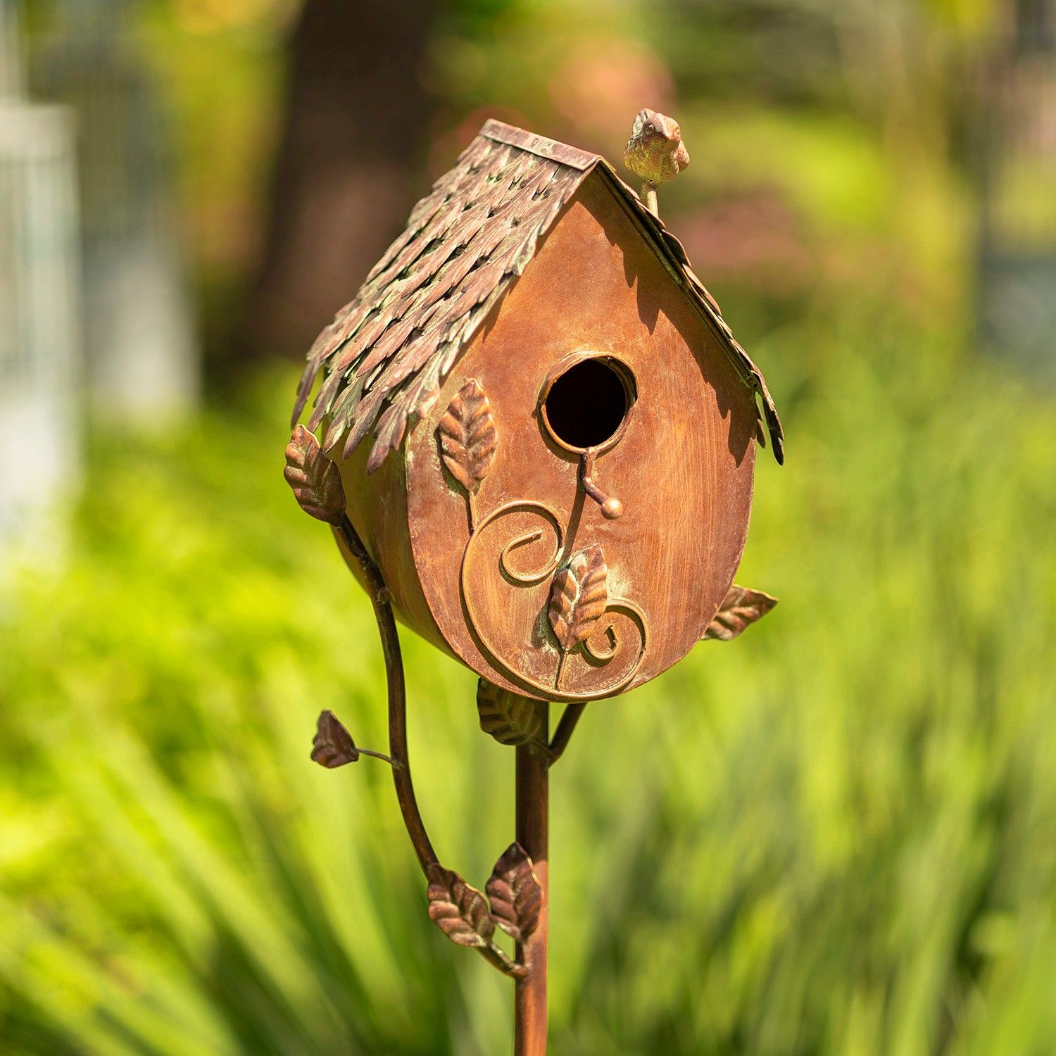 Country Style Iron Birdhouse Stake &quot;Farm House&quot;