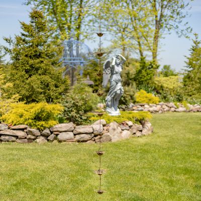 78" Long Iron Flower Rain Chain in Antique Copper