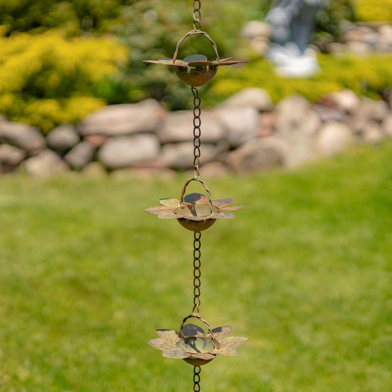 78" Long Iron Flower Rain Chain in Antique Copper