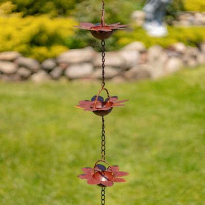 78&quot; Long Iron Flower Rain Chain in Antique Rust
