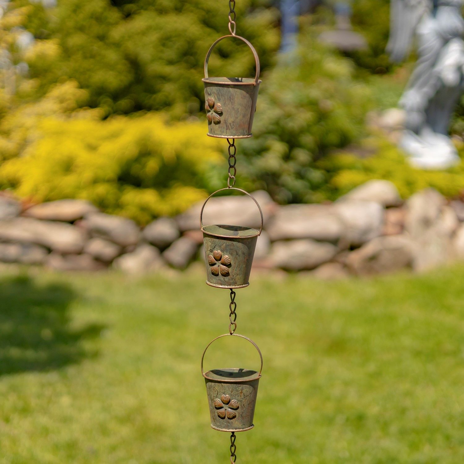 78&quot; Long Iron Bucket Rain Chain in Antique Copper