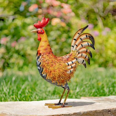 20.5&quot; Tall Striped Golden Iron Rooster