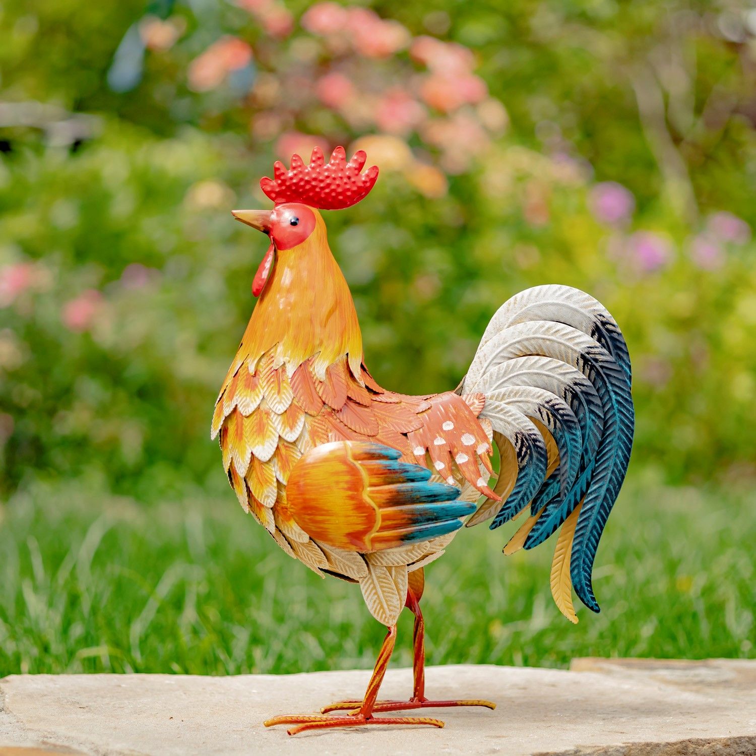 20.5&quot; Tall Golden Rooster with Reverse Skunk Tail