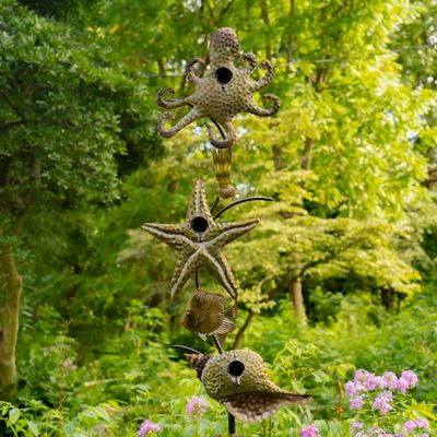 Coastal Style Birdhouse Stake - Octopus &amp; Starfish