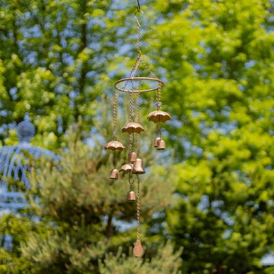39.75&quot; Long Antique Copper Umbrella Wind Chime with Glass Marbles &amp; Bells