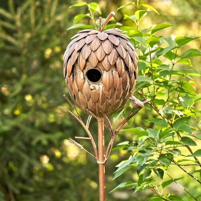 67&quot;Tall Pinecone Shaped Copper Birdhouse Stake
