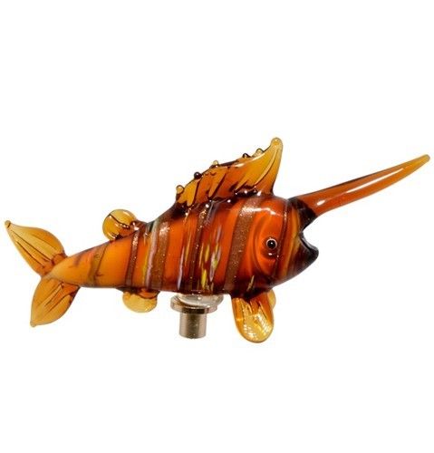 Set of 6 Hand Painted Glass Swordfish on Gold-Plated Iron Pot Sticks in Assorted Colors