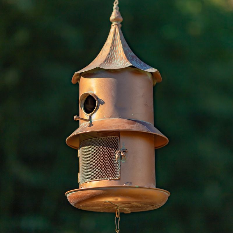 44.25&quot; Long Hanging Iron Birdhouse &amp; Feeder with Wind Chimes &quot;Hideaway&quot;