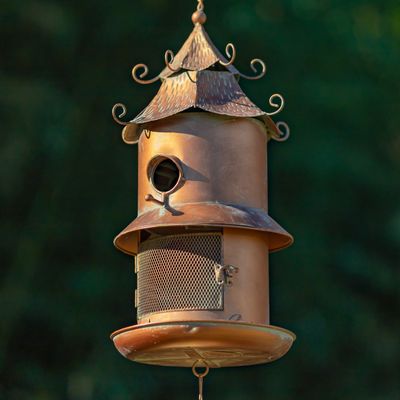 43&quot; Long Hanging Iron Birdhouse &amp; Feeder with Wind Chimes &quot;Haven&quot;