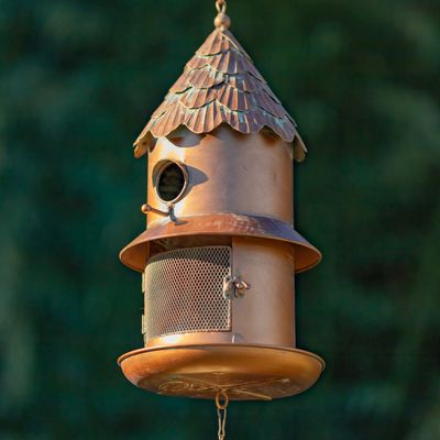 43&quot; Long Hanging Iron Birdhouse &amp; Feeder with Wind Chimes &quot;Hearth&quot;