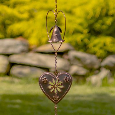 Antique Bronze Iron Rain Chain Hearts &amp; Bell Accents