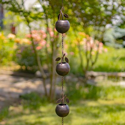 96.5&quot; Long Antique Bronze Iron Rain Chain with Fruit Details