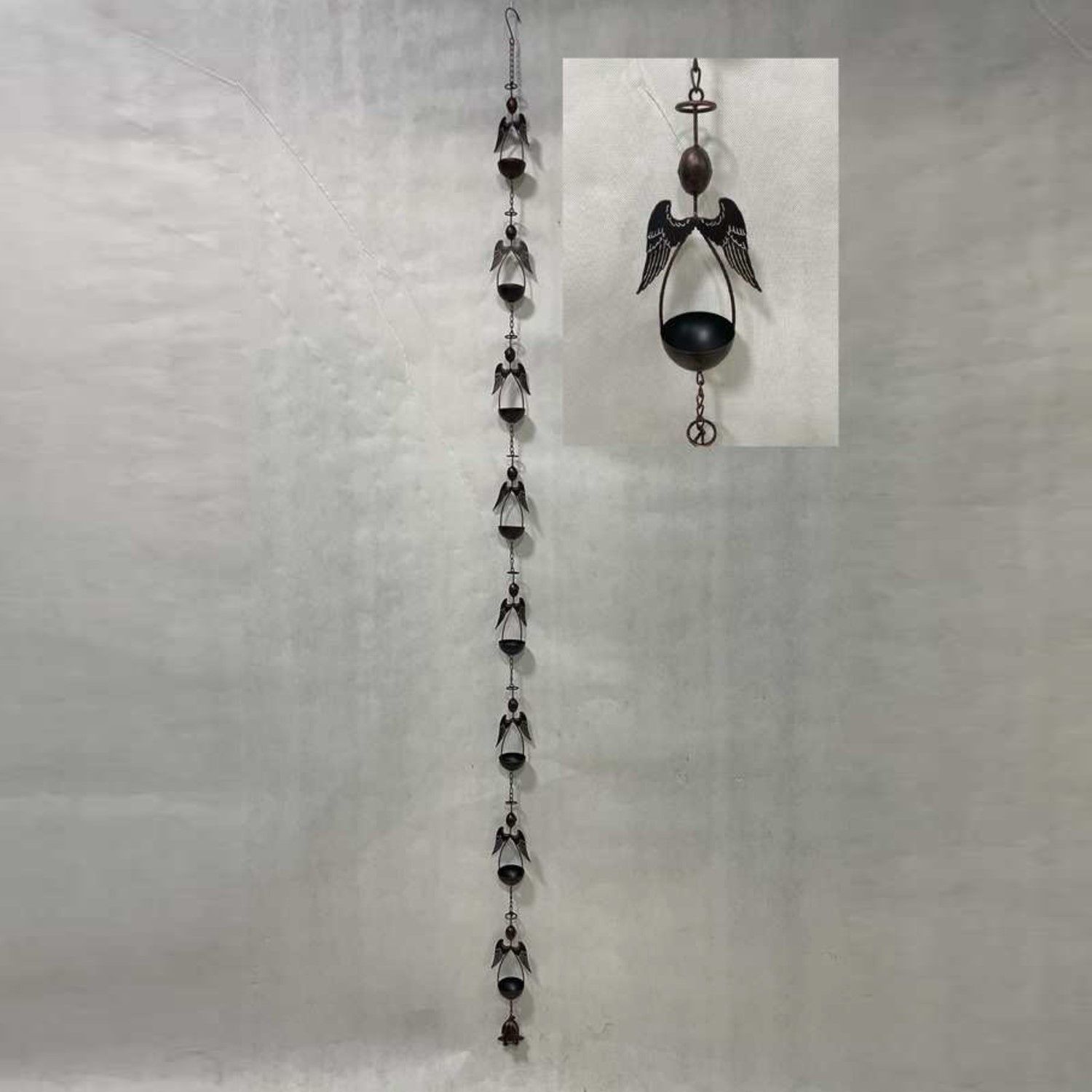 96&quot; Long Antique Bronze Iron Rain Chain with Angels