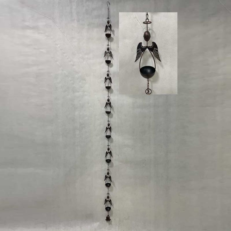 96" Long Antique Bronze Iron Rain Chain with Angels