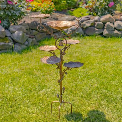 43.75&quot; Tall Multi-Tier Blossom-Shaped Iron Birdbath Garden Stake &quot;Camellia&quot;