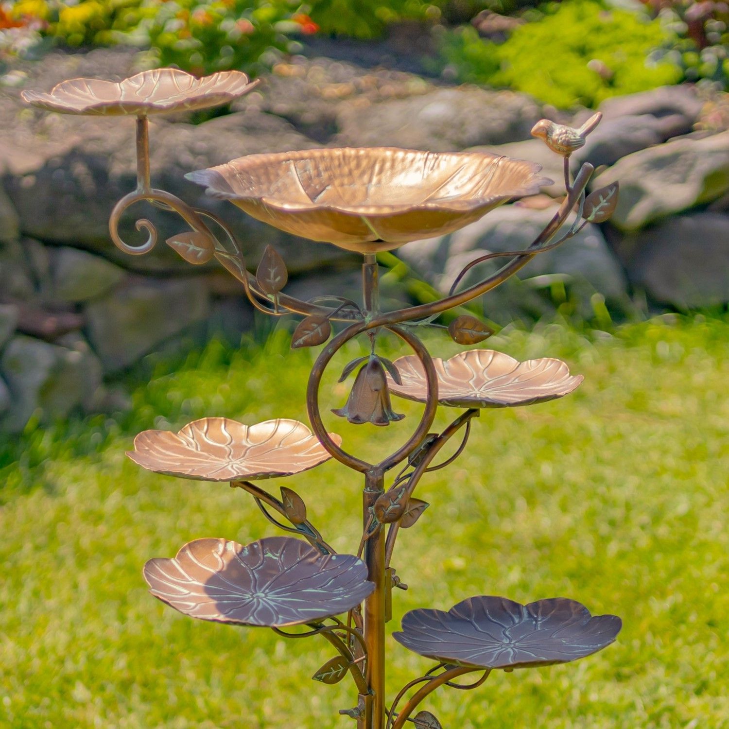Multi-Tier Blossom Birdbath Garden Stake "Camellia"