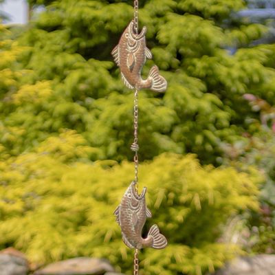 95.5" Long Antique Copper Iron Rain Chain with Jumping Fish