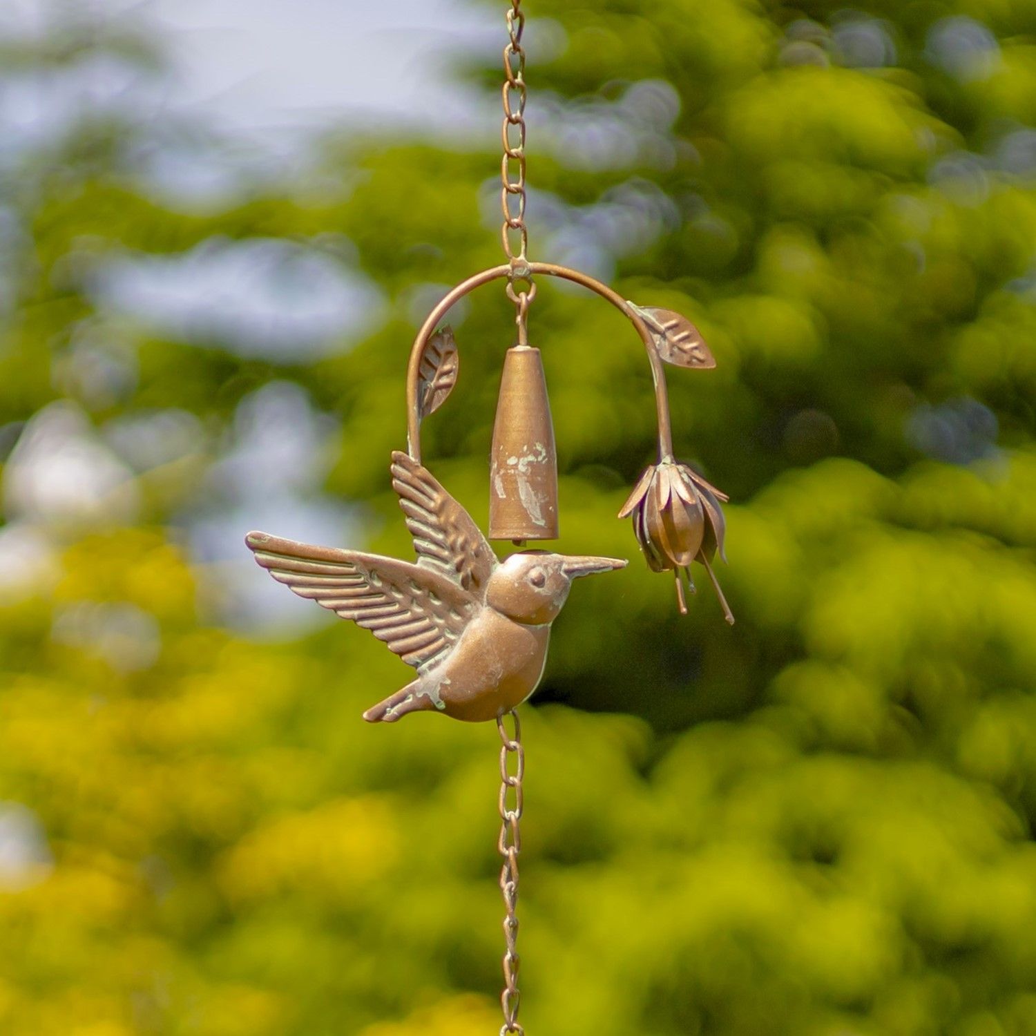 Antique Copper Iron Rain Chain | Hummingbirds &amp; Flowers