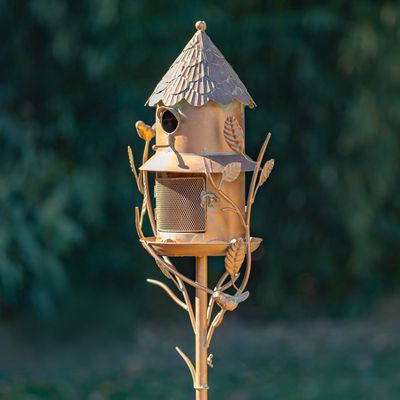 74.25&quot; Tall Iron Birdhouse &amp; Feeder Stake &quot;Hearth&quot;