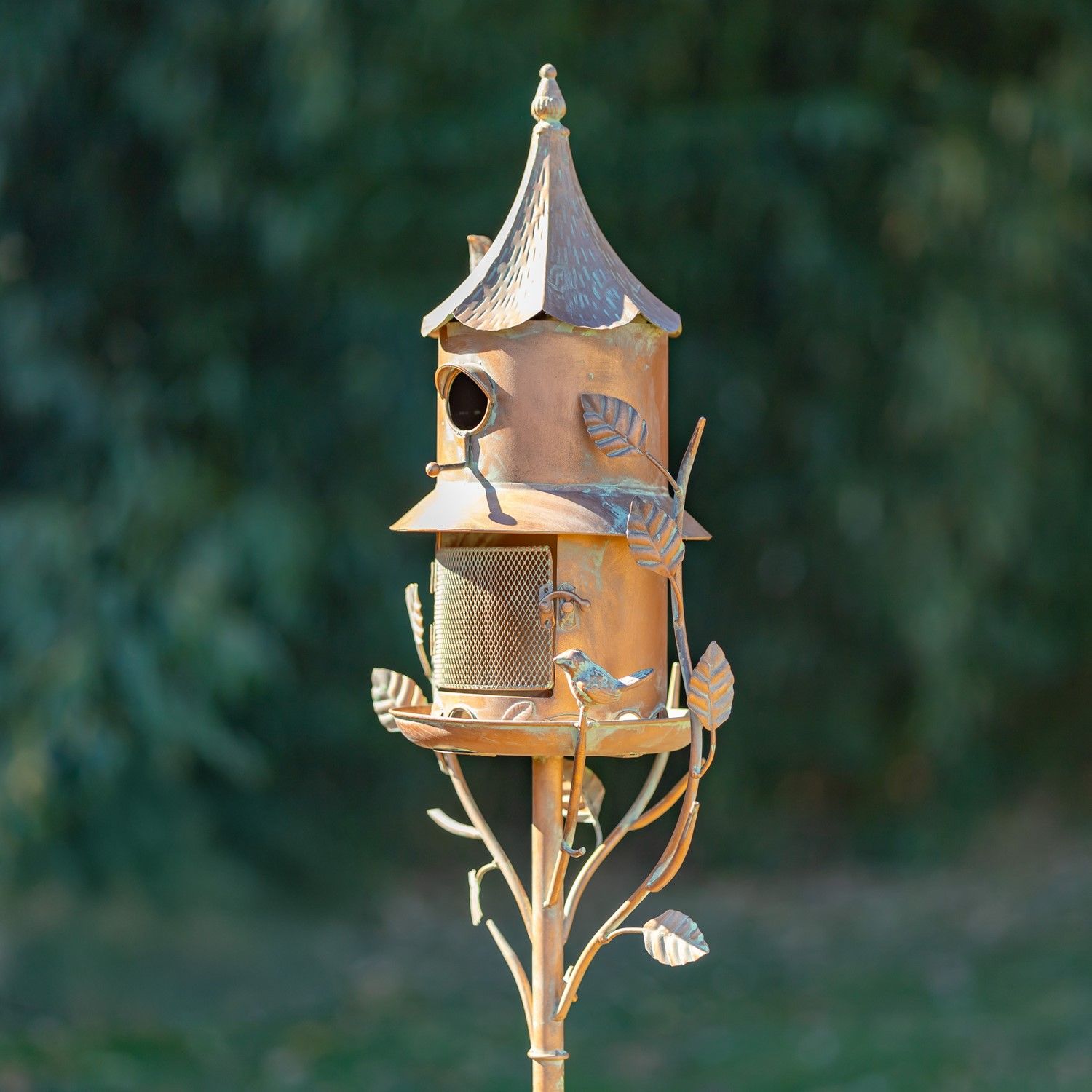 74.25&quot; Tall Iron Birdhouse &amp; Feeder Stake &quot;Haven&quot;