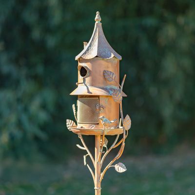 74.25&quot; Tall Iron Birdhouse &amp; Feeder Stake &quot;Haven&quot;