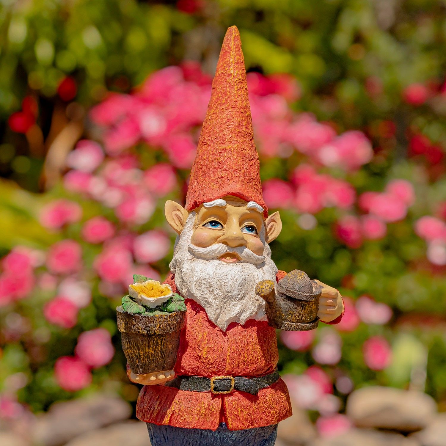 20.5&quot; Tall Spring Gnome Garden Statue with Flower Pot and Water Can