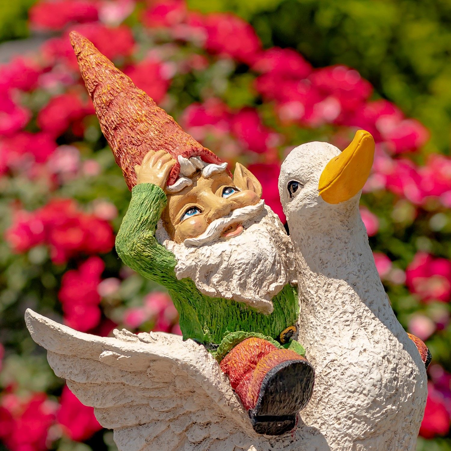 23&quot; Tall Spring Gnome Garden Statue Riding a Duck