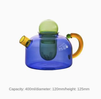 Contrasting Color Heat Resistant Glass Teapot  - Blue