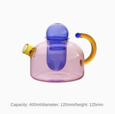 Contrasting Color Heat Resistant Glass Teapot - Pink