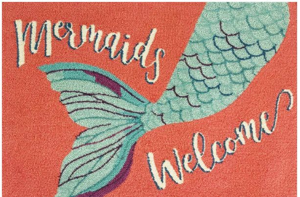 INDOOR OUTDOOR RUG MERMAIDS WELCOME CORAL