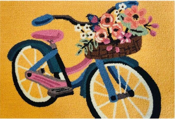 INDOOR / OUTDOOR RUG - BLOSSOM BIKE MUSTARD (24" X 36")