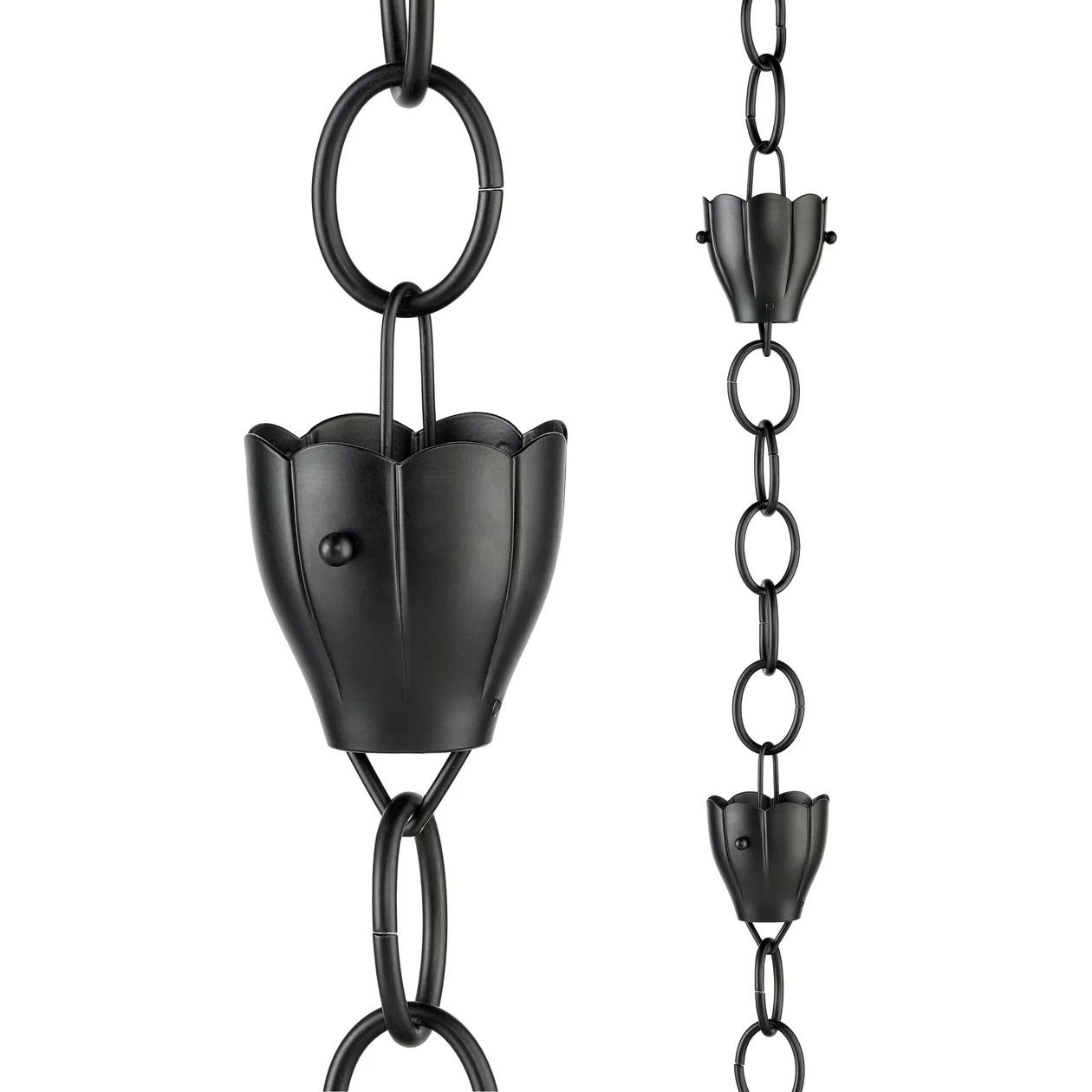 Crocus Rain Chain Black - 8.5 ft., with 6 Large Cups