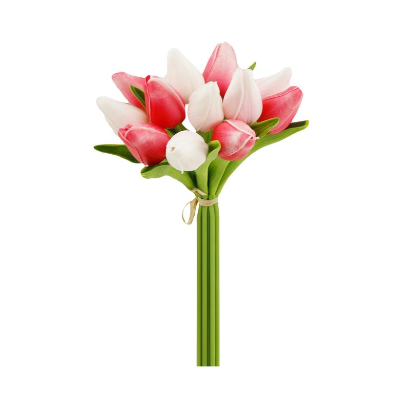 1 Dozen Real Touch Tulip Bud bouquet-10.5&quot; - Pink Mixed