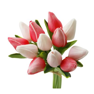 1 Dozen Real Touch Tulip Bud bouquet-10.5&quot; - Pink Mixed
