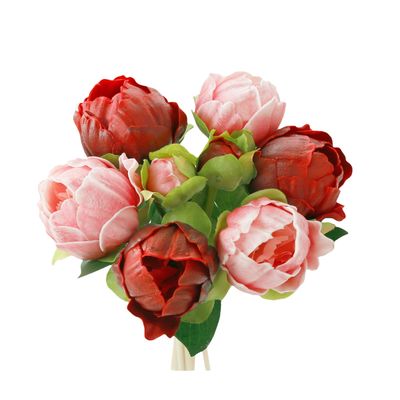 10.5&quot; Real Touch Artificial Peony bundle-8 Flowers and Buds - Pink Red Mix
