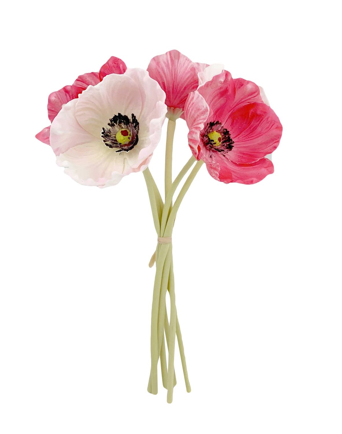 11&quot; Real Touch Poppy-6 Stems Per Bundle - Blush and Beauty Pink