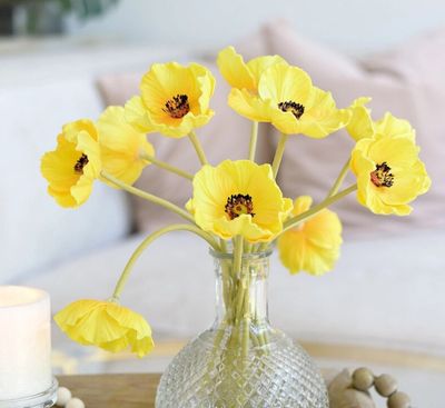 11&quot; Real Touch Poppy-6 Stems Per Bundle - Bright Yellow