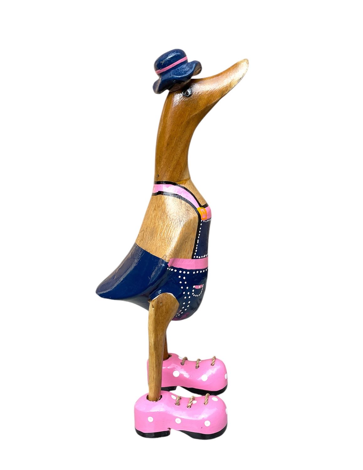 Duck Statue Wooden Summer Beach Flip Flops Duck Figurine -Blue and Pink