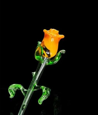 Orange Glass Rose - Handcrafted Short Stem Flower
