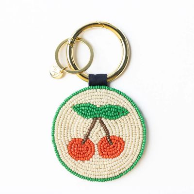 Kelsey Cherries Seed Bead Bag Accessory Key Ring  - Cherry