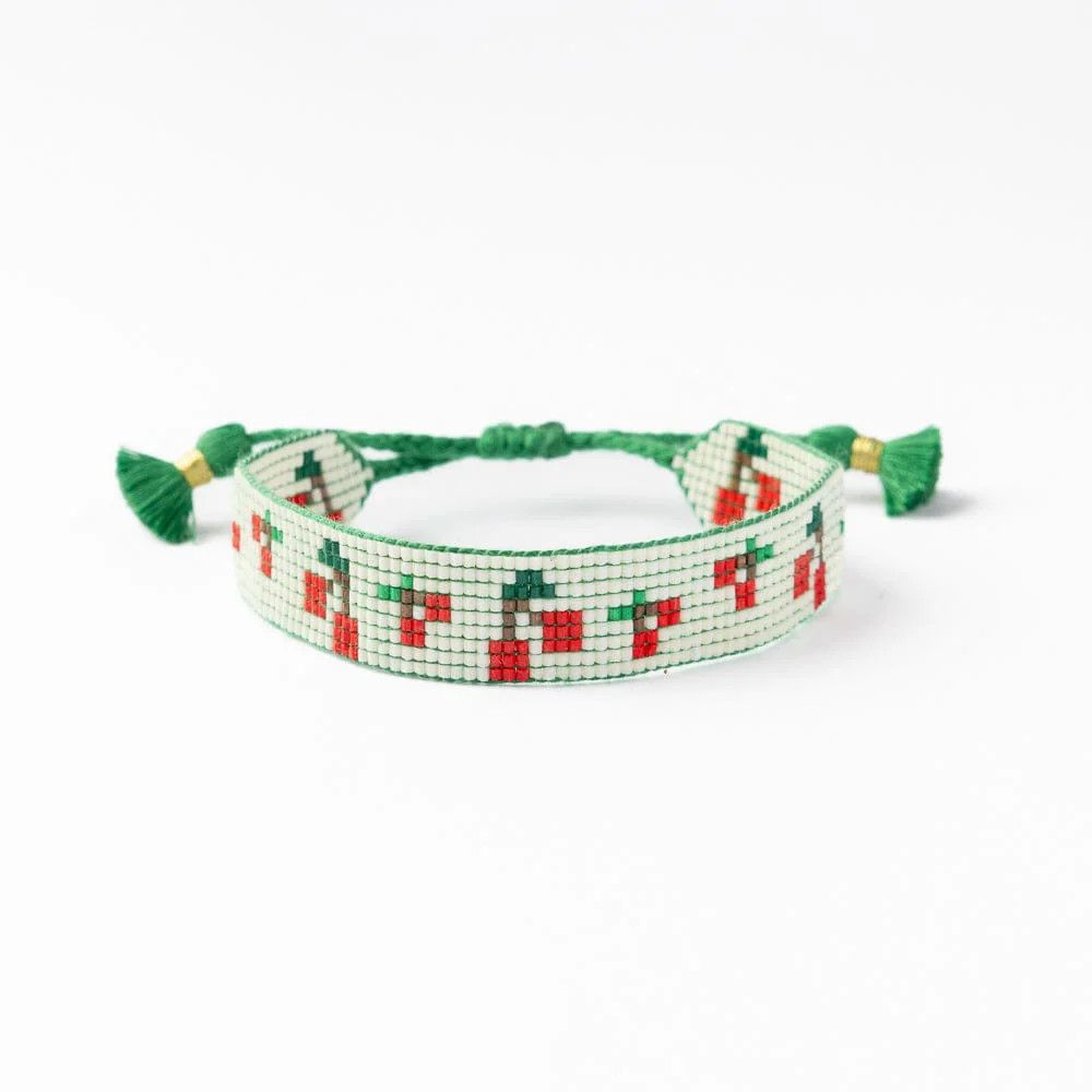 Gabby &quot;Cherries&quot; Adjustable Beaded Bracelet Green
