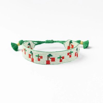 Gabby &quot;Cherries&quot; Adjustable Beaded Bracelet Green