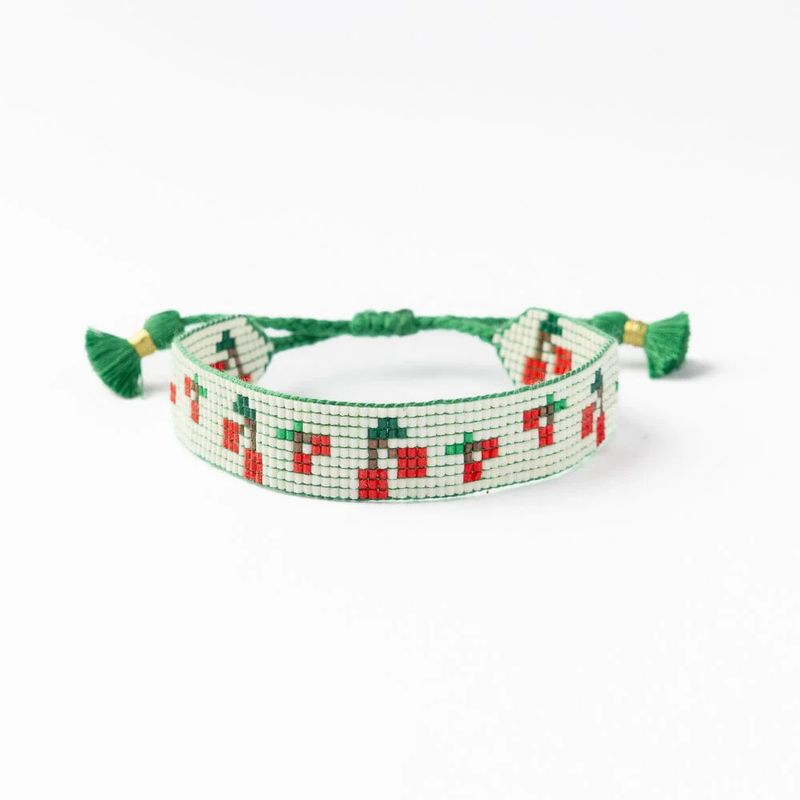 Gabby &quot;Cherries&quot; Adjustable Beaded Bracelet Green