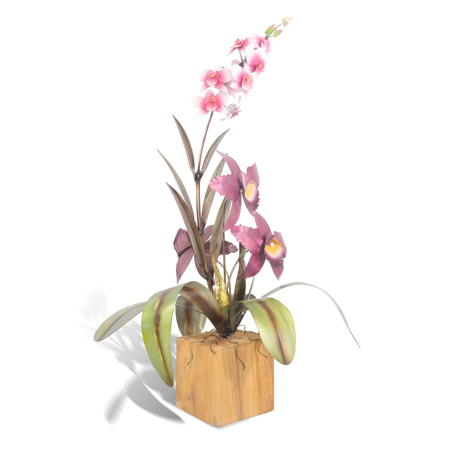 MM920 CATTLEYA / DENDDROBIUM ORCHID TT ON TEAK BASE