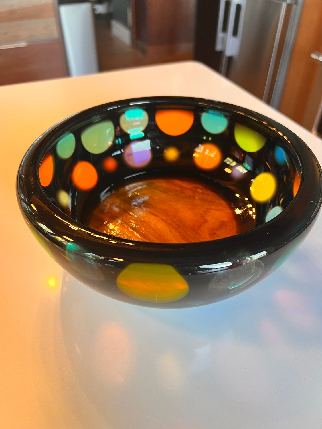 Canary Wood &amp; Acrylic Polka Dot Bowl