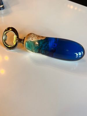 Hand Turned Burl Wood &amp; Lake Michigan Acrlyic Bottle Opener