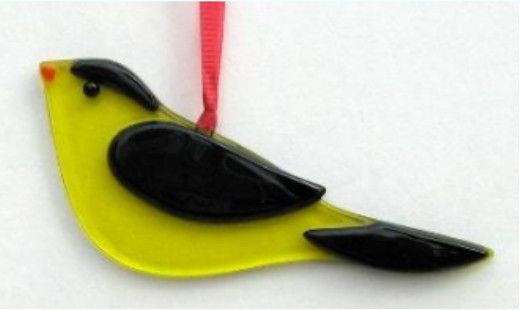 FUSED GLASS GOLDFINCH SUNCATCHER (4.5 IN)