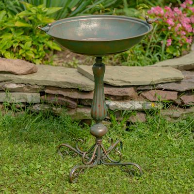 Ornate Pedestal Birdbath Antique Copper-Bronze Finish