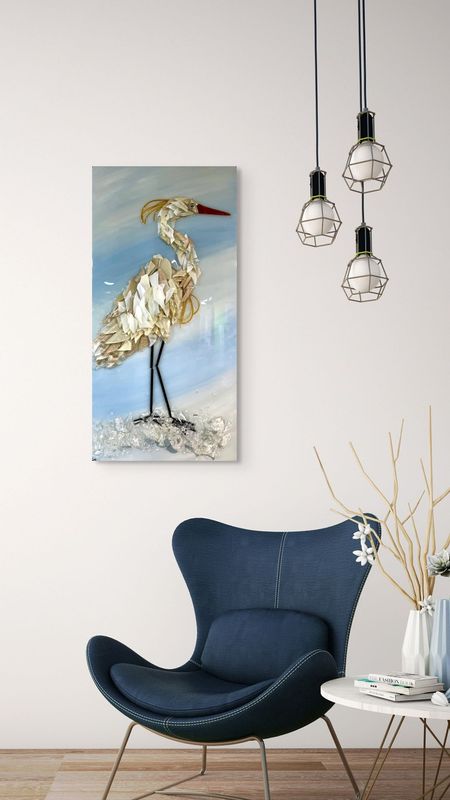 &quot;WHITE BIRD&quot; GLASS WALL ART 12&quot; X 24&quot;